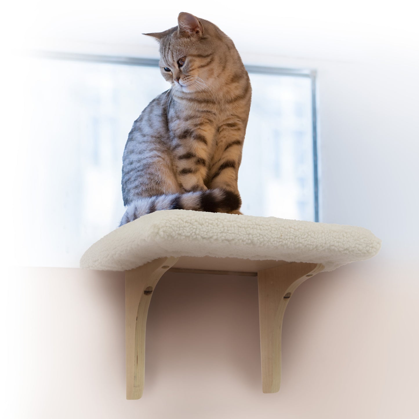 SmartyKat - Paw Perch Wooden Window Cat Perch with Padded Cream Sherpa Cover