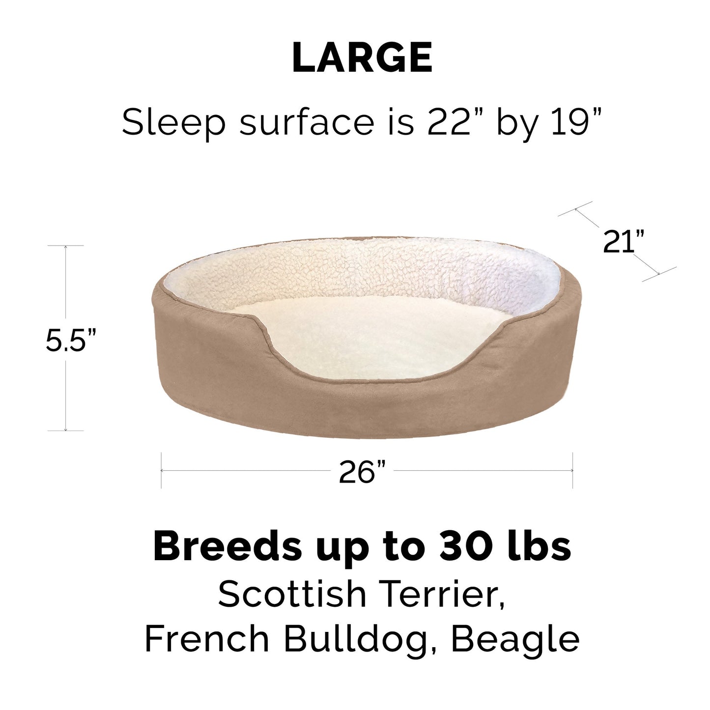 Oval Dog Bed - Faux Sheepskin & Suede