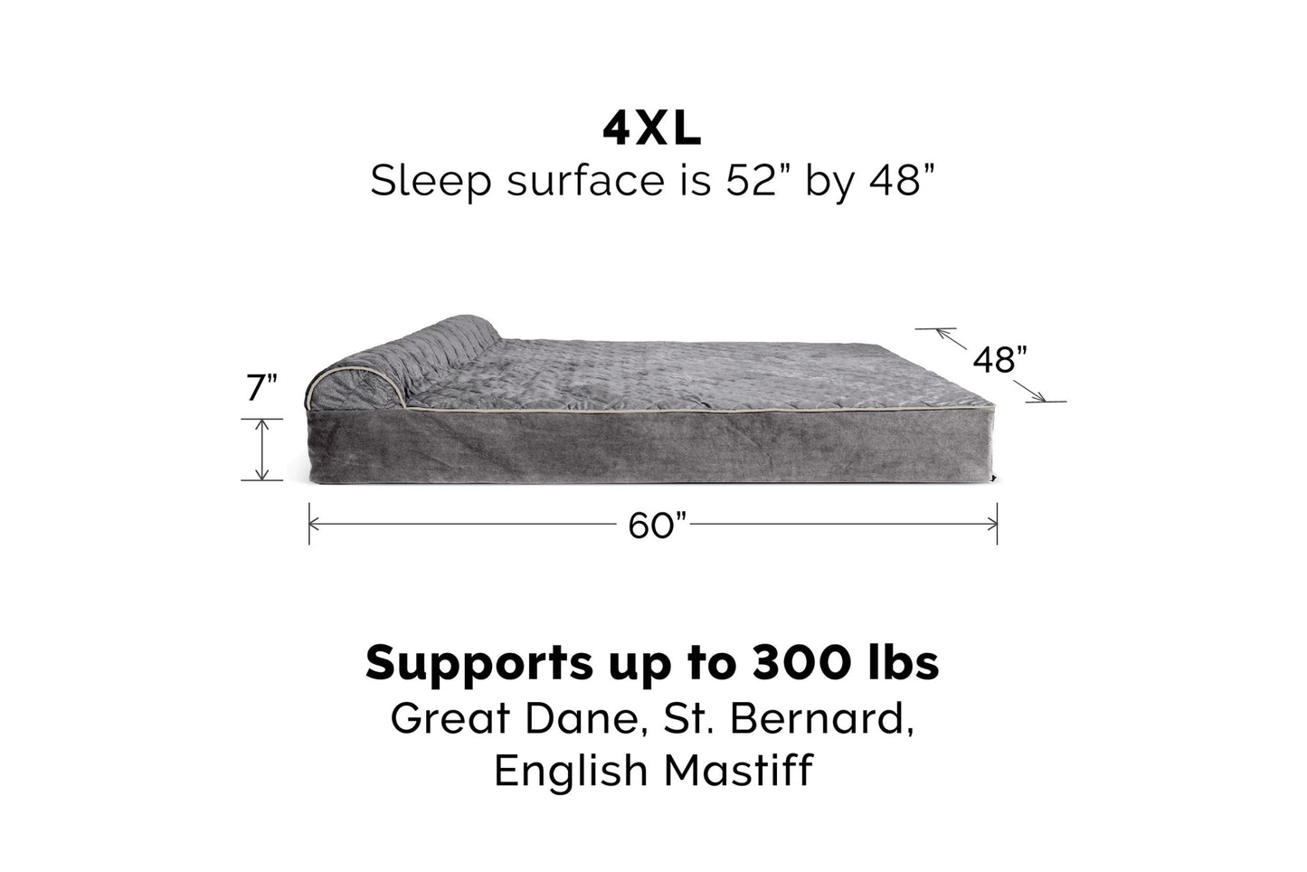 Goliath Chaise Lounge Dog Bed - Quilted Faux Fur & Velvet
