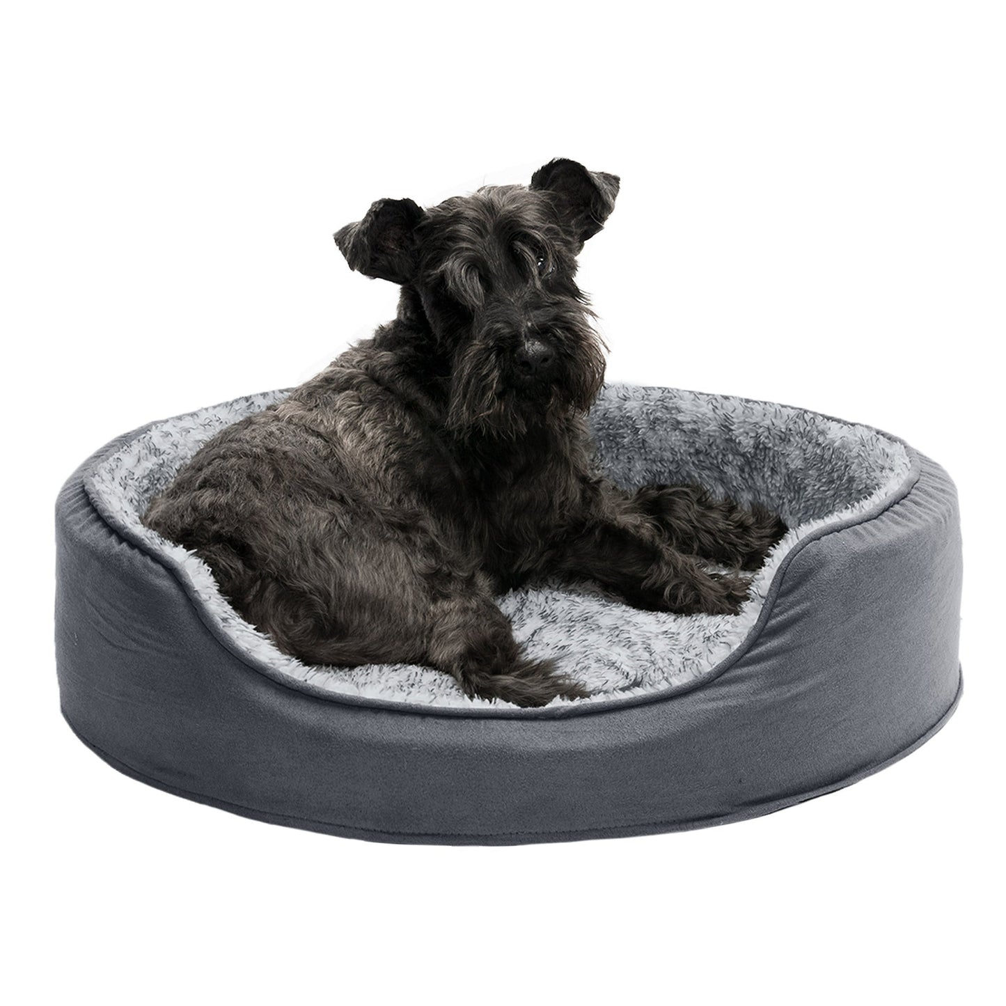 Oval Dog Bed - Two-Tone Faux Fur & Suede