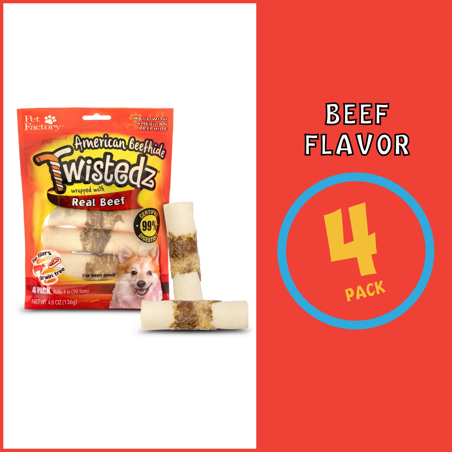 Pet Factory - Twistedz American Beefhide Rolls w/ Meat Wrap 4-inch Dog Treats