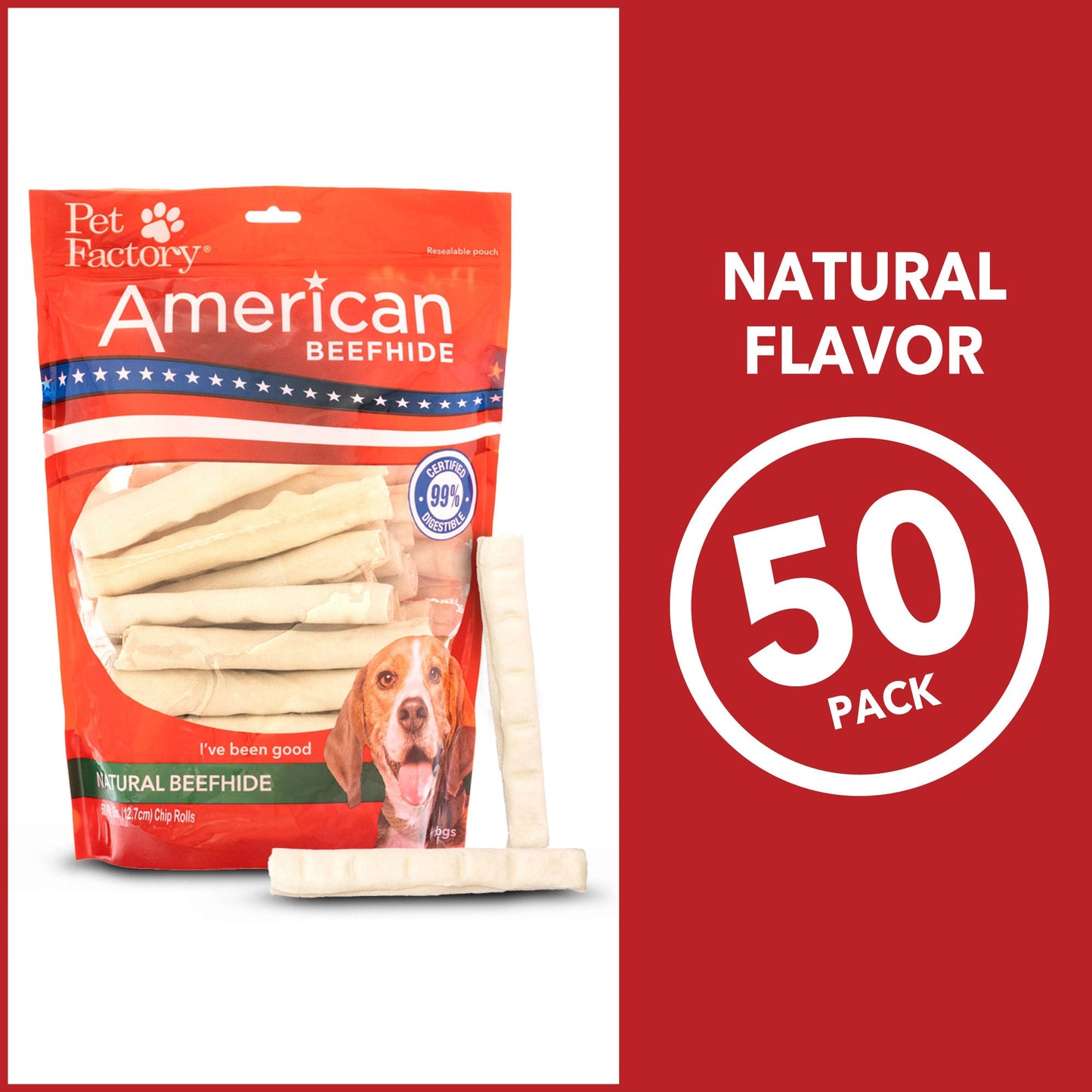 Pet Factory - American Beefhide Chip Rolls 5" Flavored Dog Treat (50-Pack)