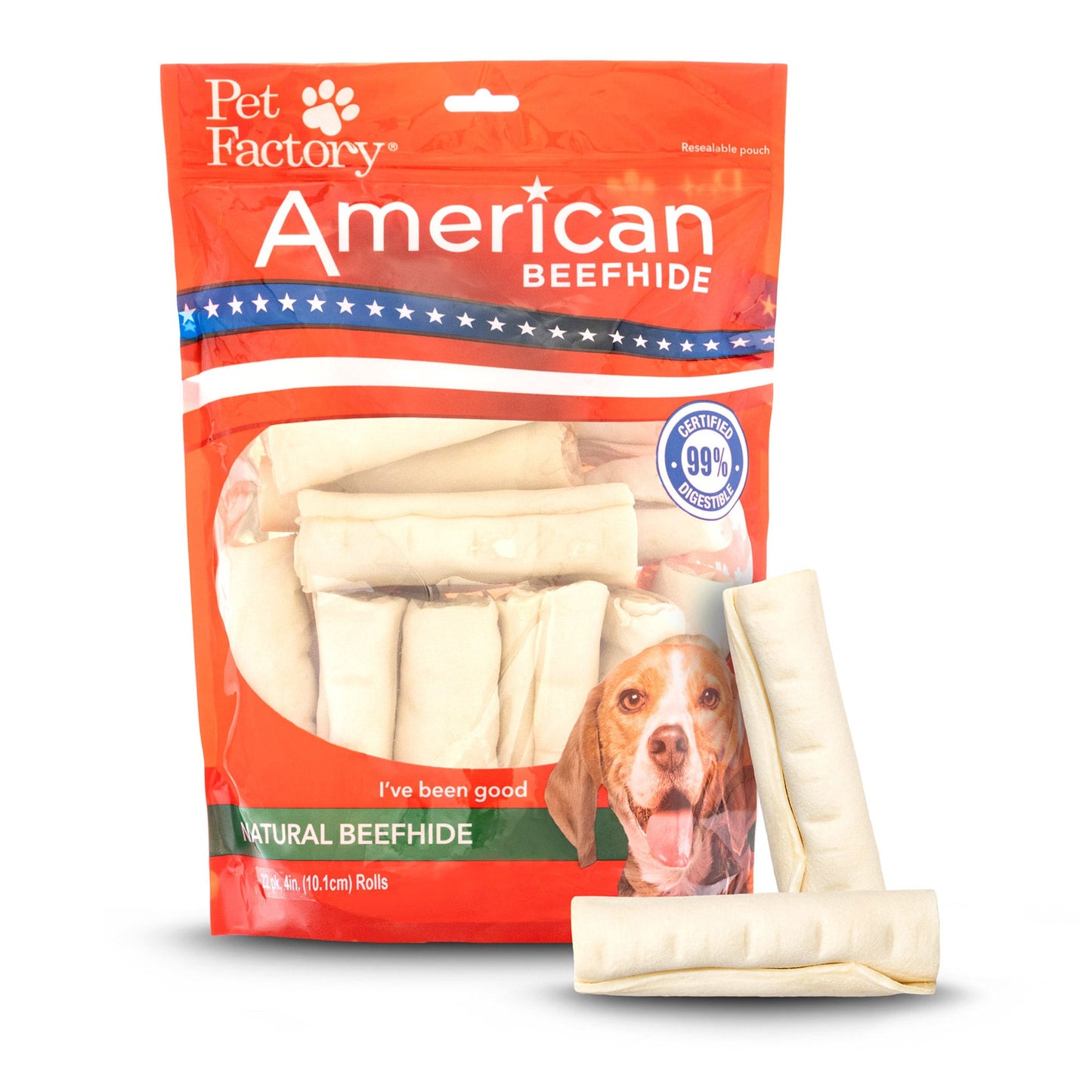 Pet Factory - American Beefhide Rolls Natural Flavor - 4-4.5", 22 Count