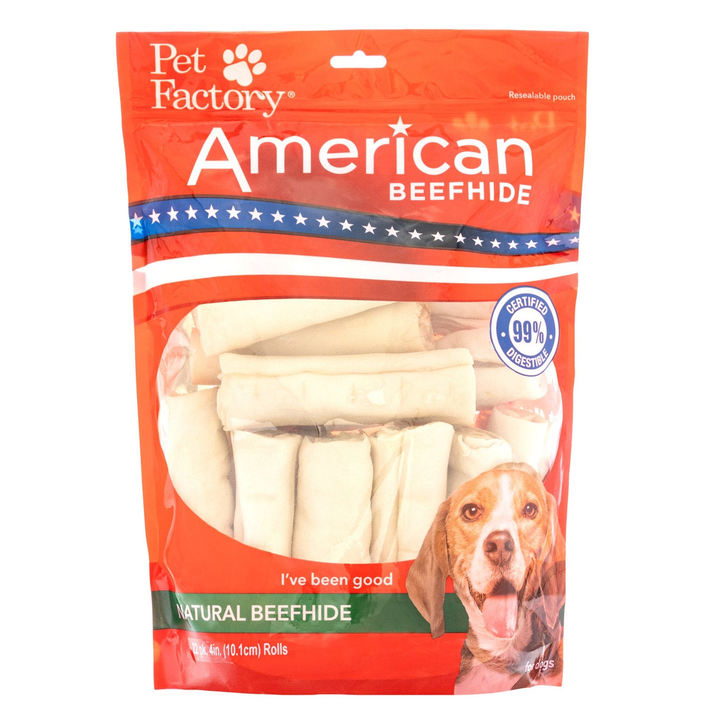 Pet Factory - American Beefhide Rolls Natural Flavor - 4-4.5", 22 Count