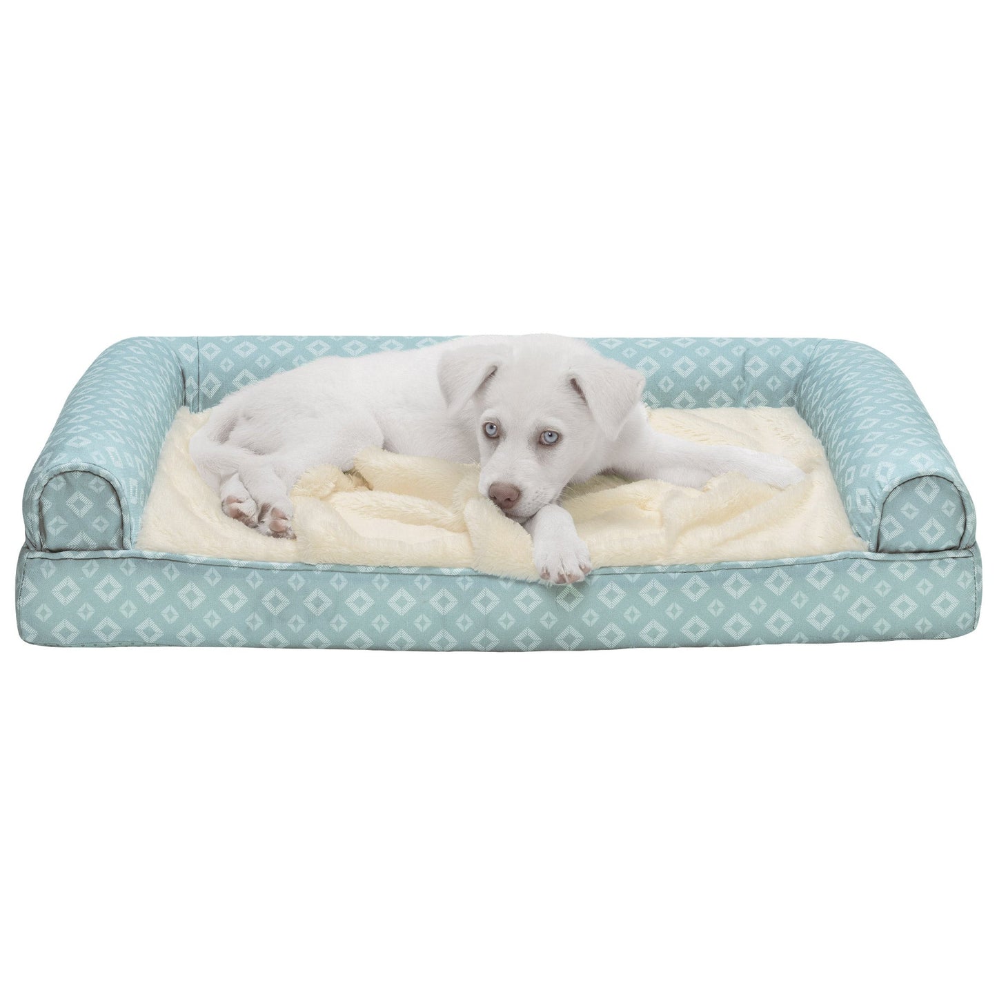 Sofa Pet Bed - Plush Faux Fur & Diamond Print Nest-Top Sofa Bed