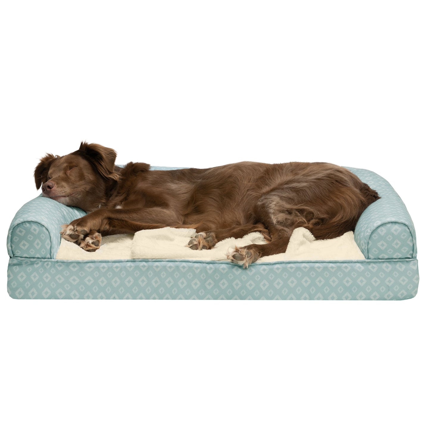 Sofa Pet Bed - Plush Faux Fur & Diamond Print Nest-Top Sofa Bed