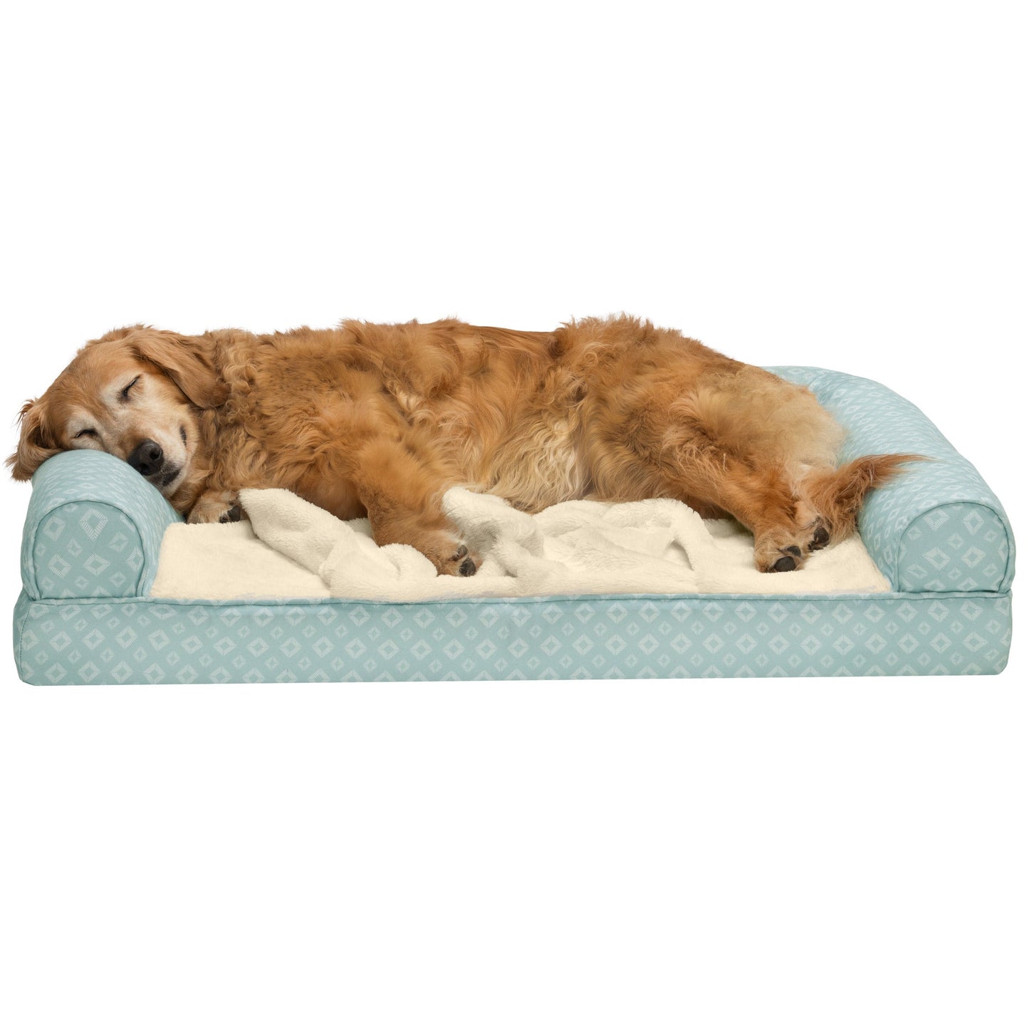 Sofa Pet Bed - Plush Faux Fur & Diamond Print Nest-Top Sofa Bed