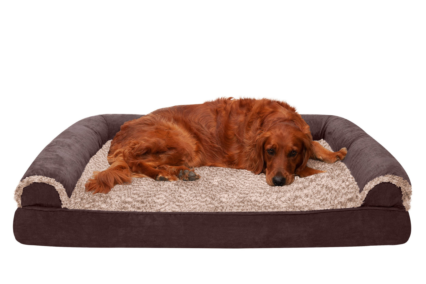 Sofa Dog Bed - Two-Tone Faux Fur & Suede