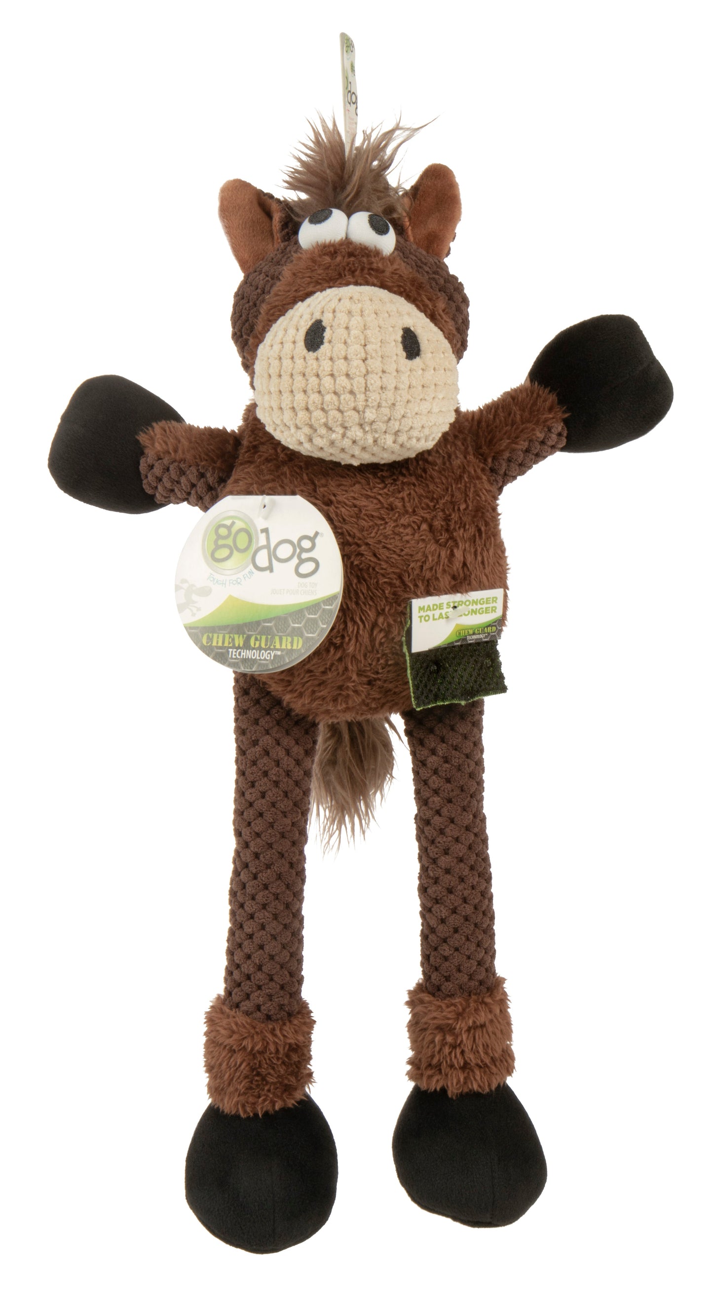 goDog - Checkers Squeaky Plush Dog Toy with Chew Guard Technology