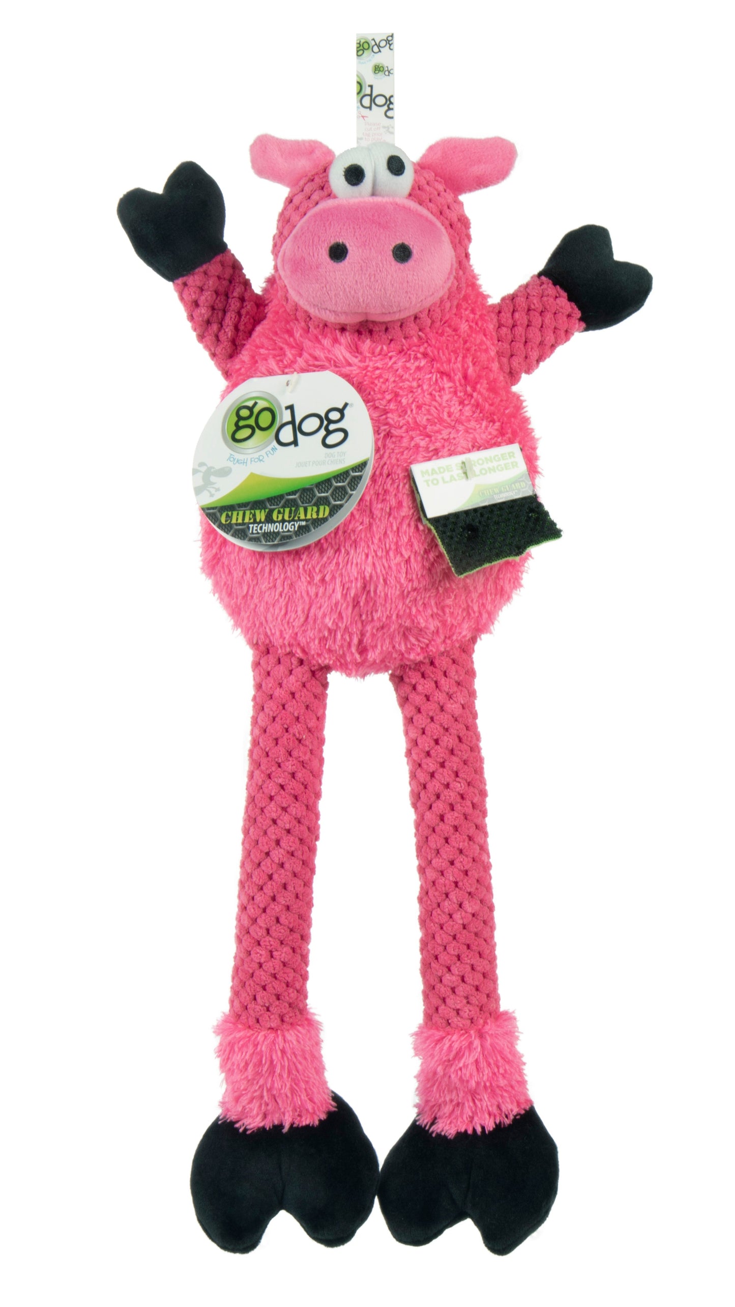 goDog - Checkers Squeaky Plush Dog Toy with Chew Guard Technology