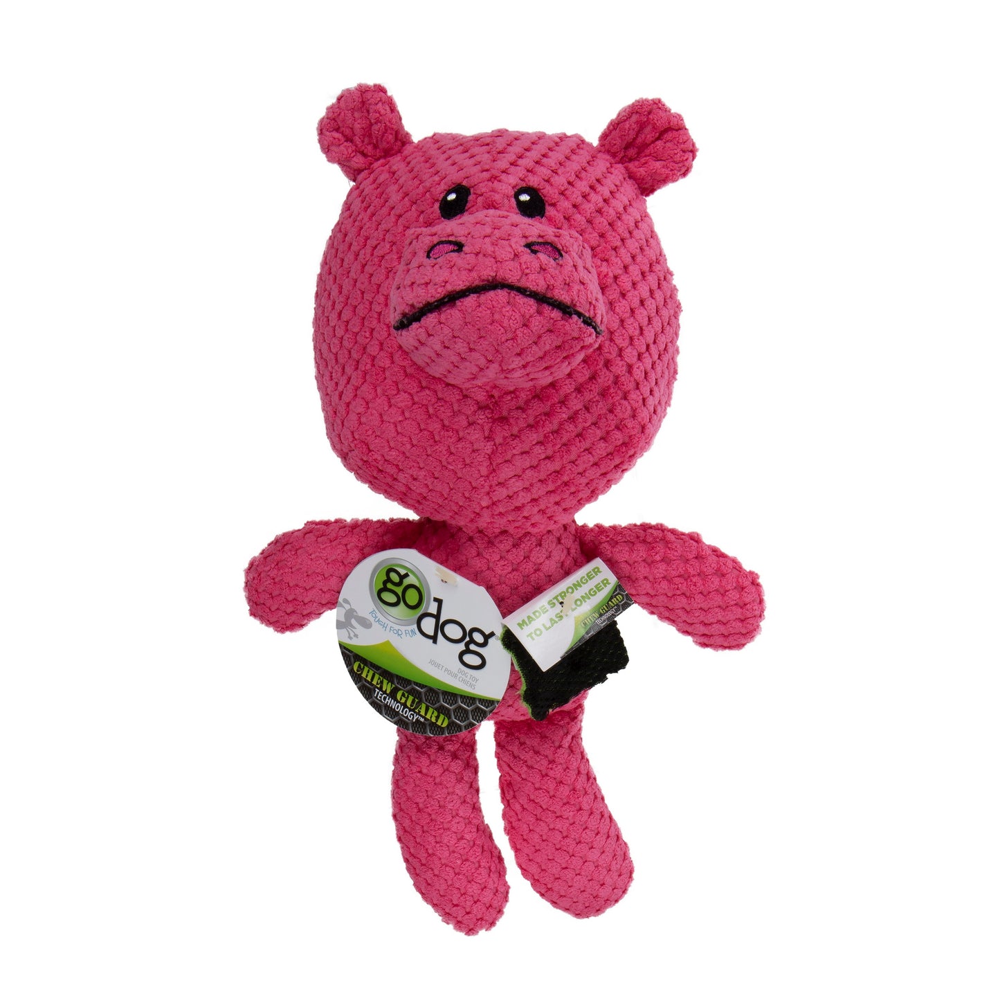 goDog - Checkers Hippo Squeaky Plush Dog Toy with Chew Guard Technology
