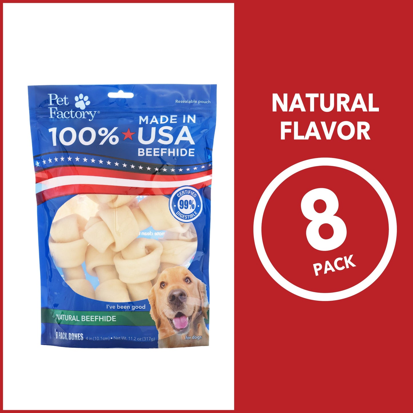 Pet Factory - Made in USA Beefhide Bone 4" Flavored Dog Treats