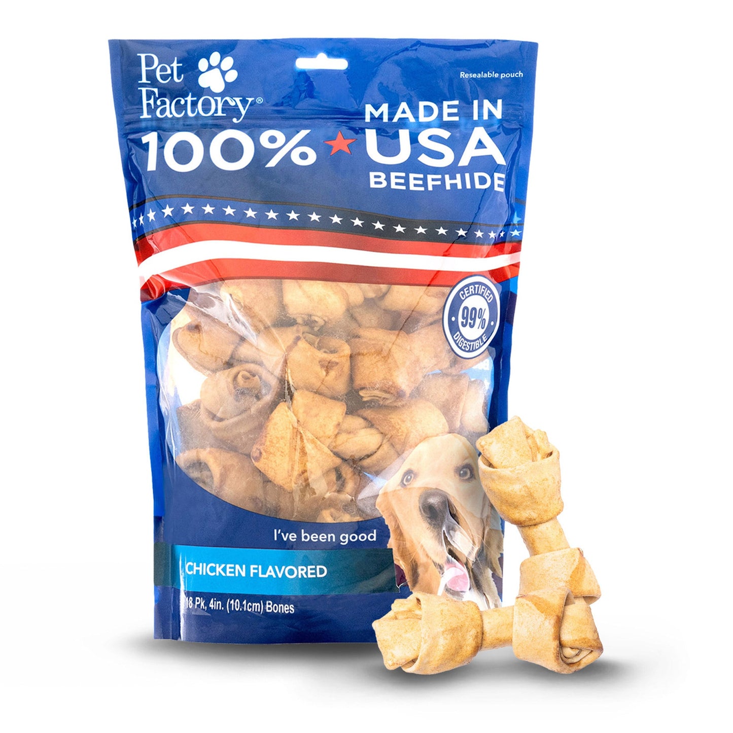 Pet Factory - Made in USA Beefhide Bone 4" Flavored Dog Treats