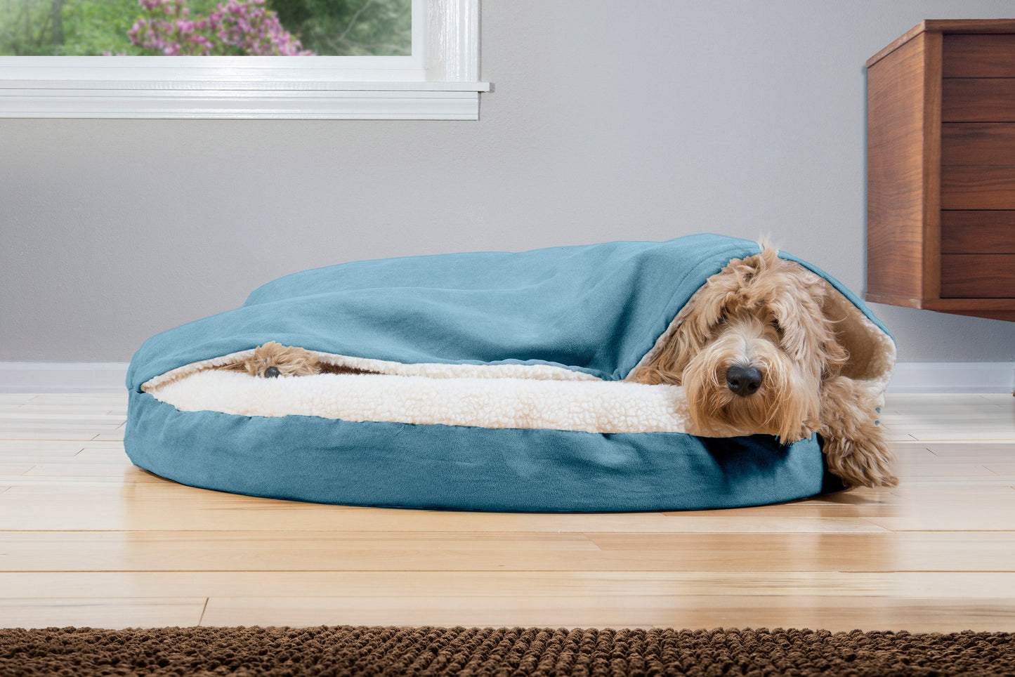 Snuggery Burrow Dog Bed - Faux Sheepskin