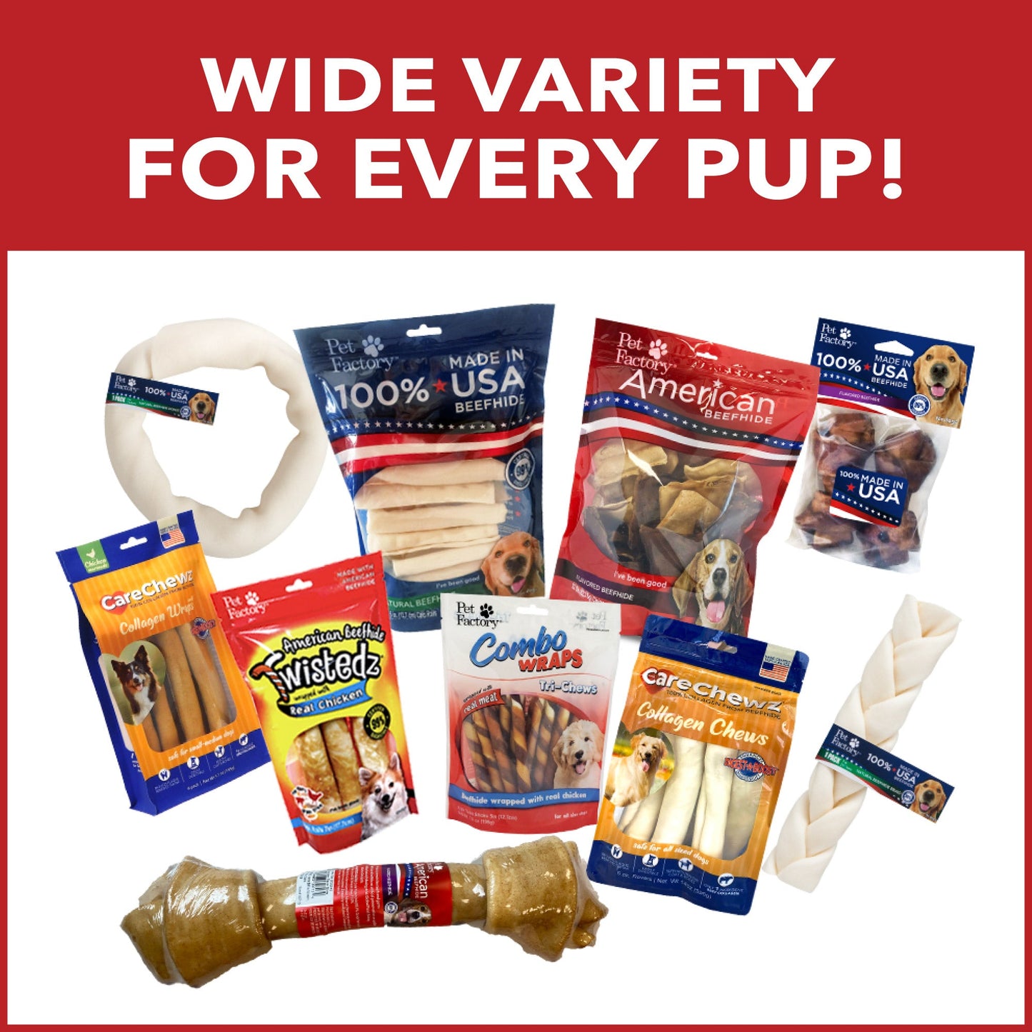 Pet Factory - American Beefhide Munchy Mini Rolls Flavored Dog Treats, 1.5 lb value pack