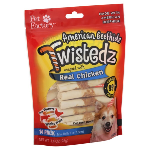 Pet Factory - Twistedz American Beefhide Mini Rolls with Meat Wrap 3-3.5" 14-Pack Dog Treats