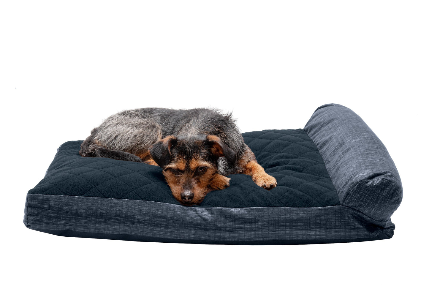 Chaise Lounge Dog Bed - Quilted Fleece and Print Suede
