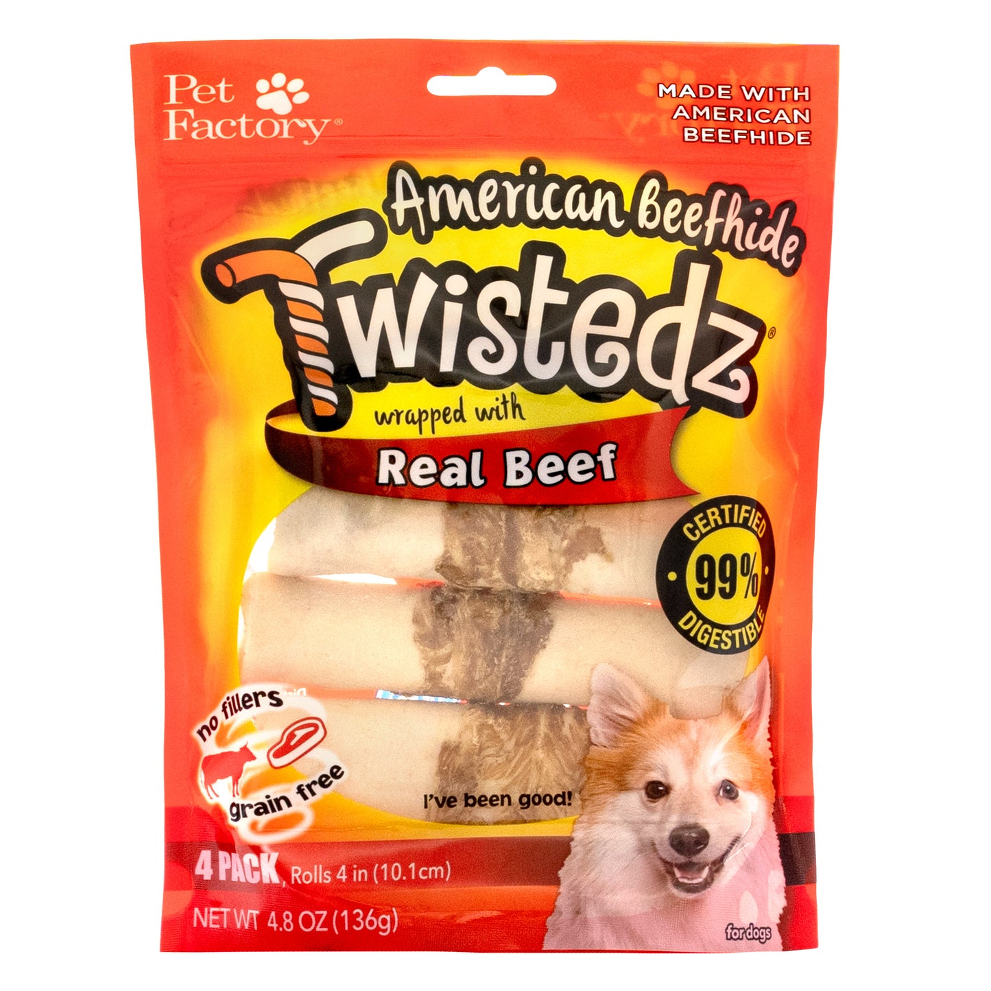 Pet Factory - Twistedz American Beefhide Rolls w/ Meat Wrap 4-inch Dog Treats