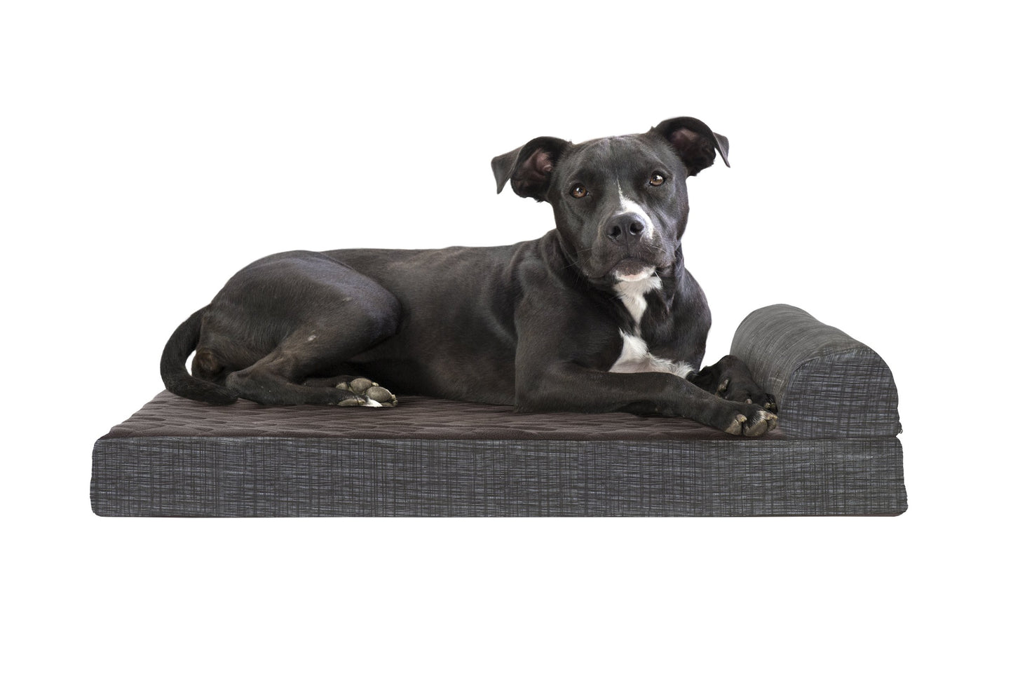 Chaise Lounge Dog Bed - Quilted Fleece and Print Suede