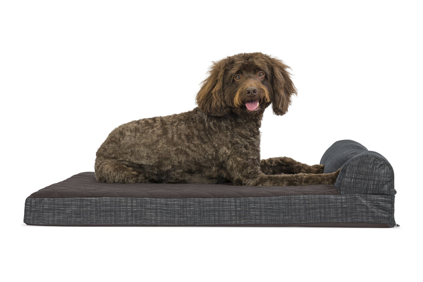 Chaise Lounge Dog Bed - Quilted Fleece and Print Suede