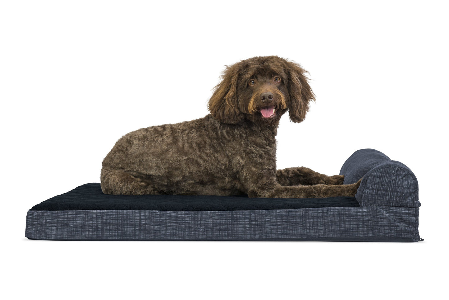 Chaise Lounge Dog Bed - Quilted Fleece and Print Suede