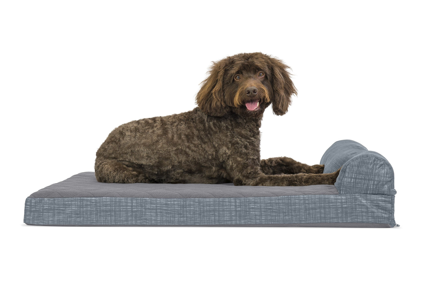 Chaise Lounge Dog Bed - Quilted Fleece and Print Suede