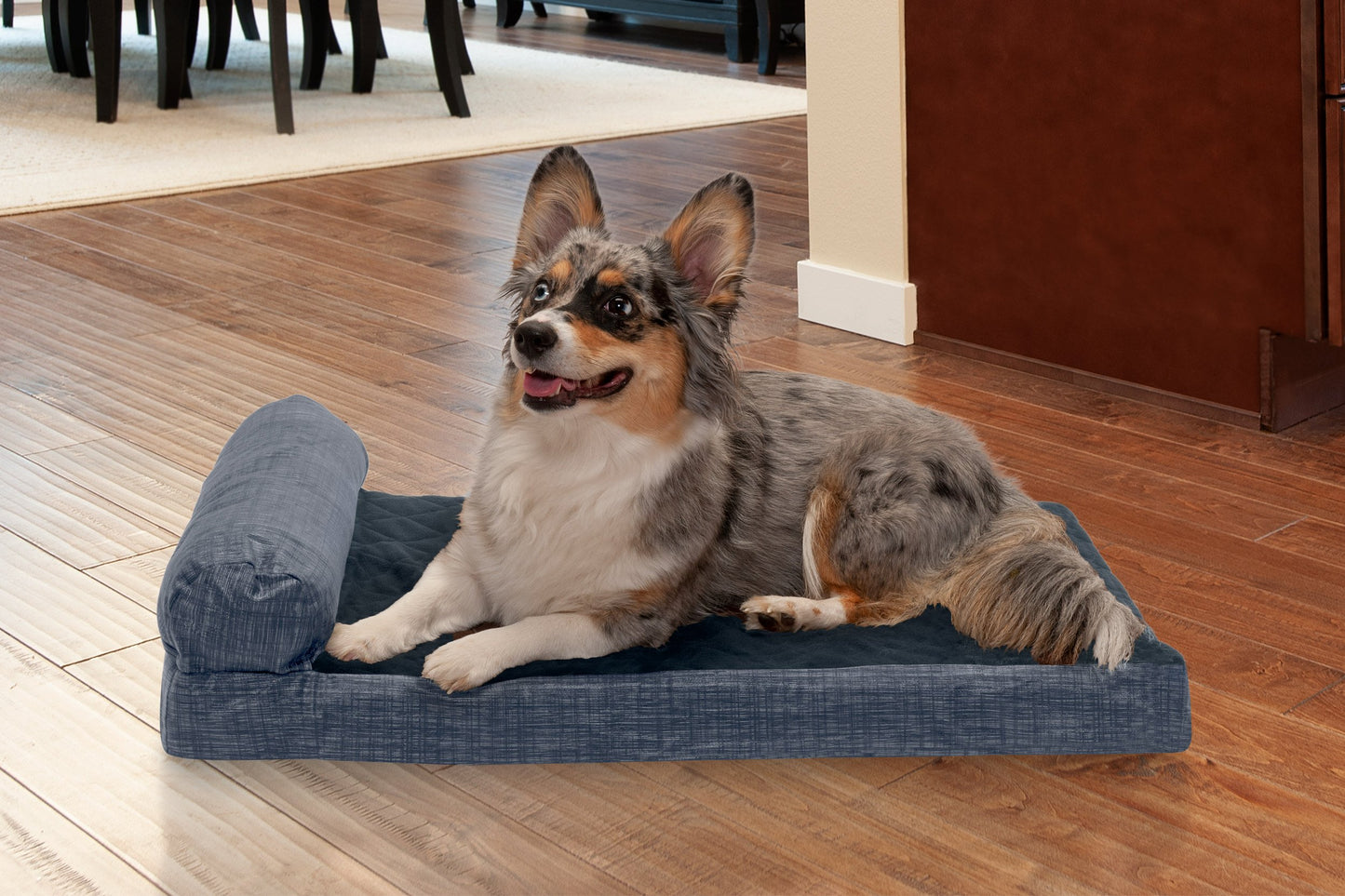 Chaise Lounge Dog Bed - Quilted Fleece and Print Suede