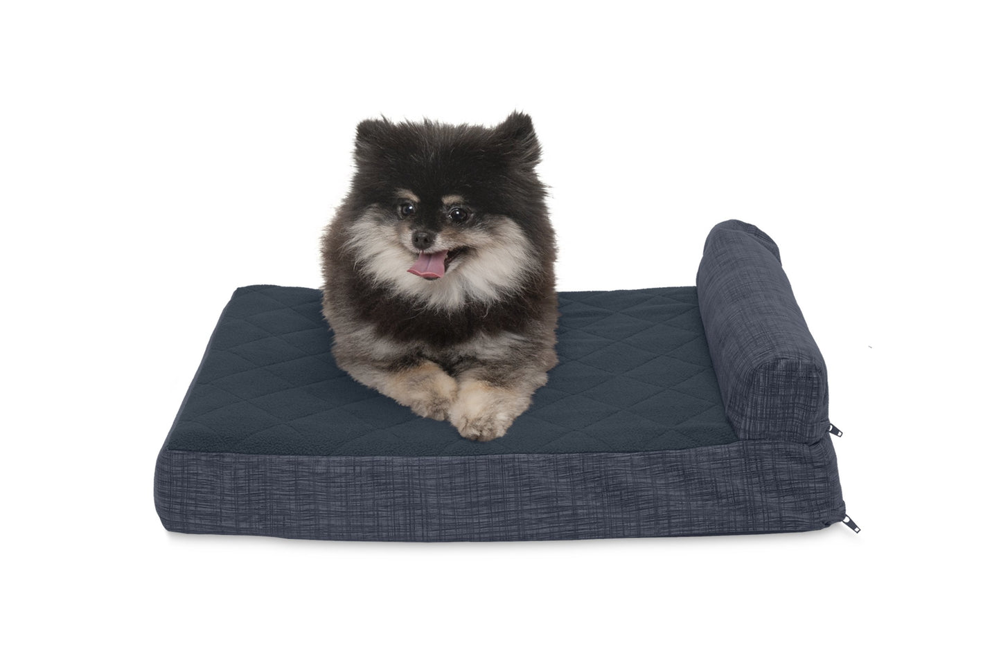 Chaise Lounge Dog Bed - Quilted Fleece and Print Suede