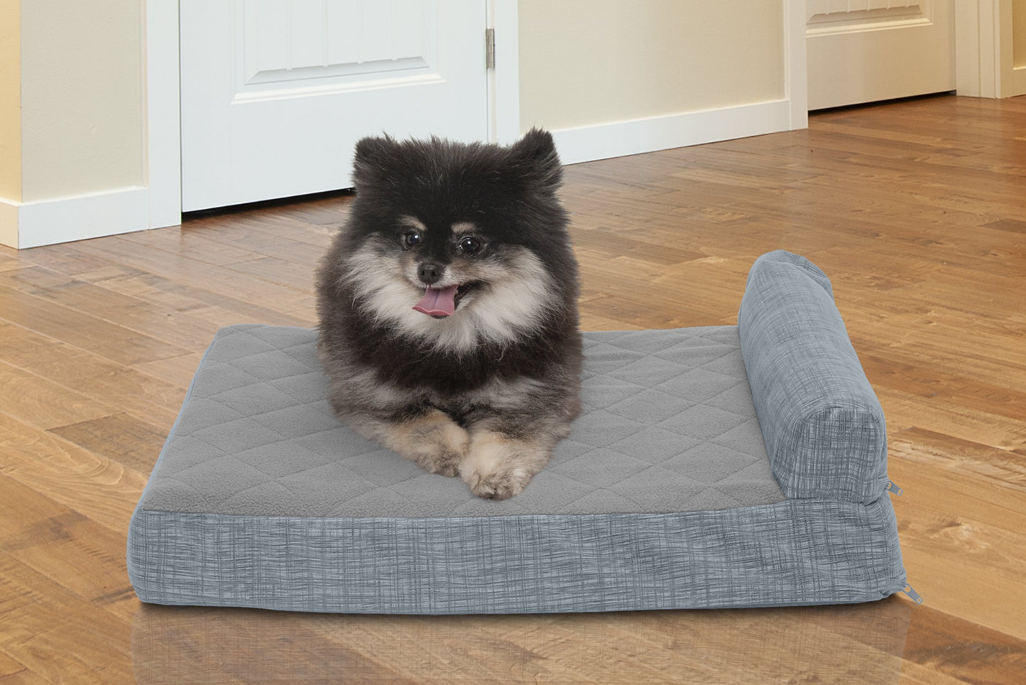 Chaise Lounge Dog Bed - Quilted Fleece and Print Suede