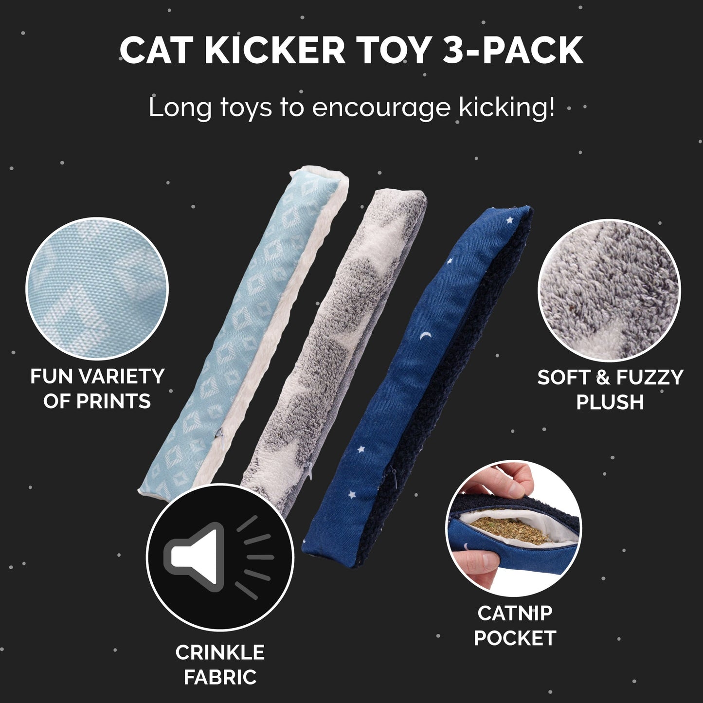 Catnip Kicker Cat Toys 3 pk - Space Print
