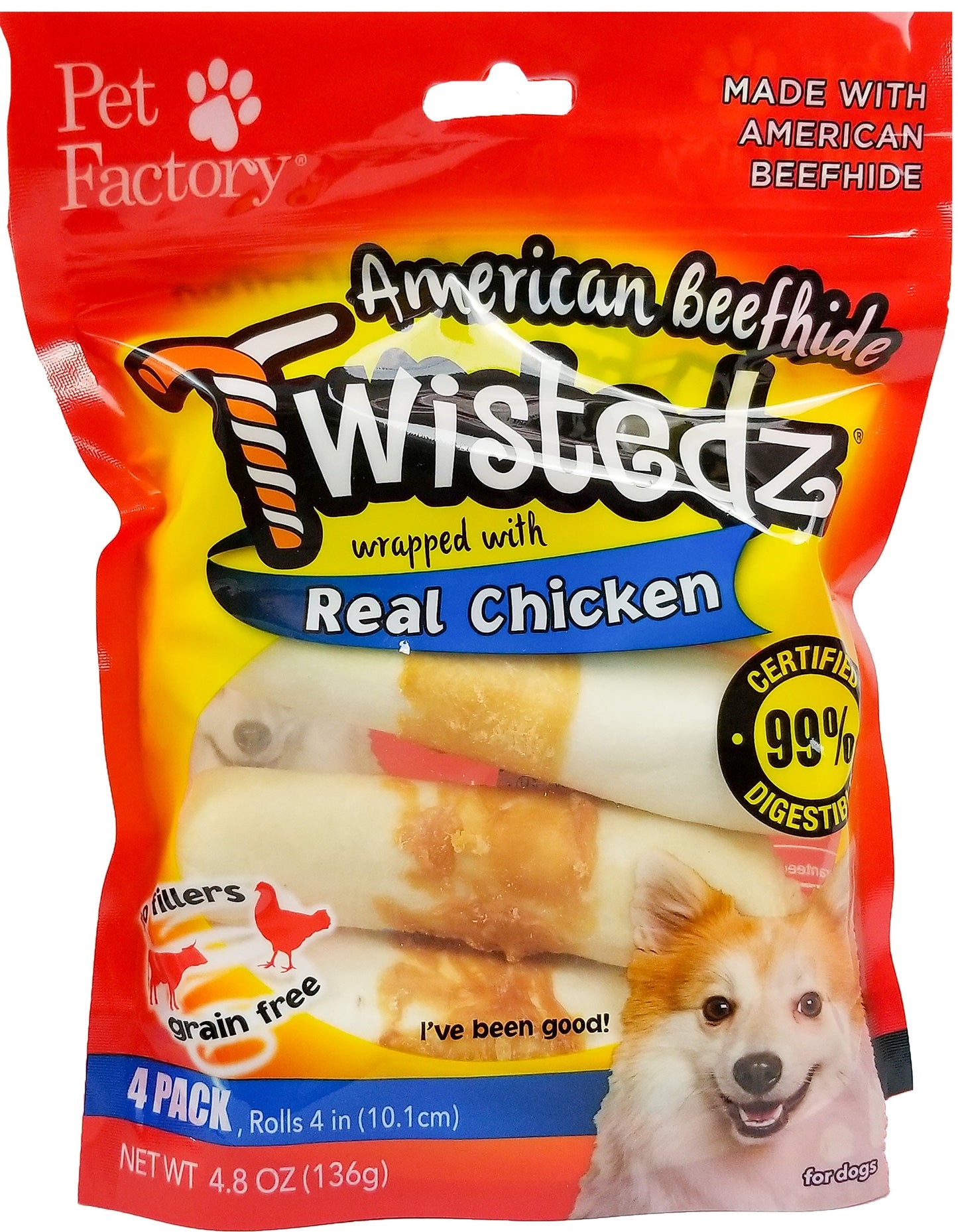 Pet Factory - Twistedz American Beefhide Rolls w/ Meat Wrap 4-inch Dog Treats
